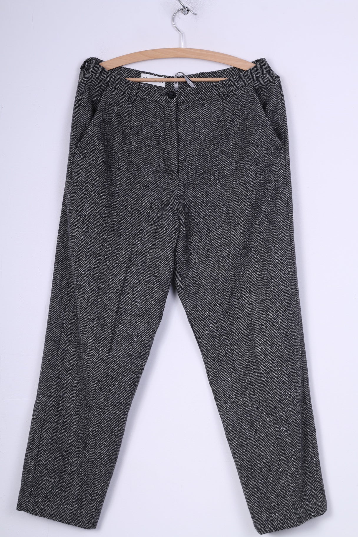 Victoria Womens 40 M Suit Set Trousers Blazer Set 2 Pice Business Herringbone Black/White Wool