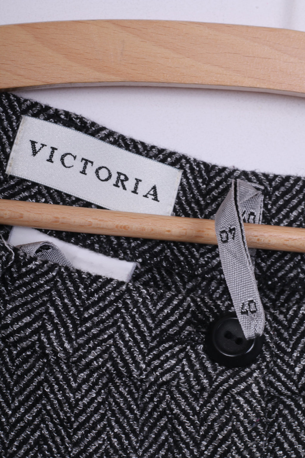 Victoria Womens 40 M Suit Set Trousers Blazer Set 2 Pice Business Herringbone Black/White Wool