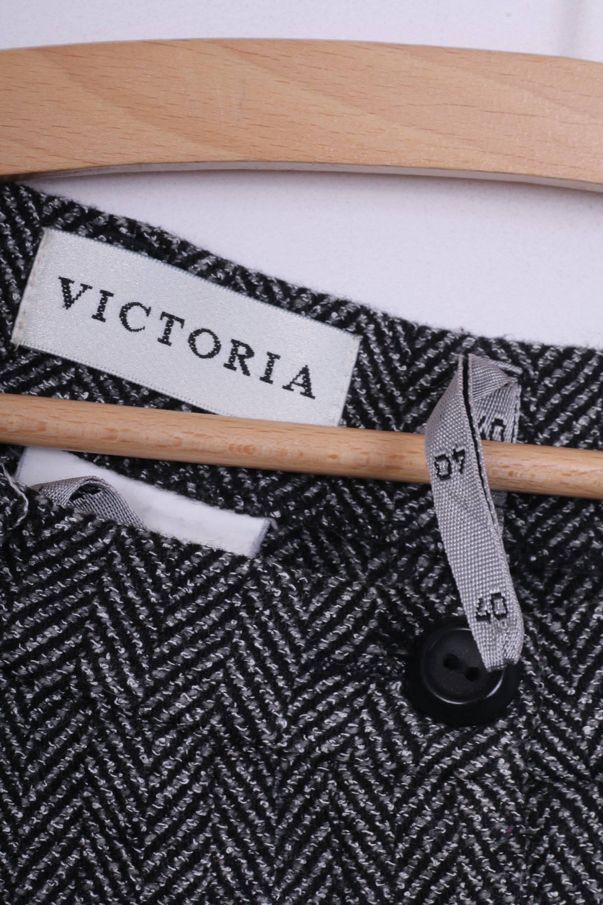 Victoria Womens 40 M Suit Set Trousers Blazer Set 2 Pice Business Herringbone Black/White Wool