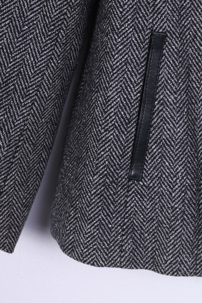 Victoria Womens 40 M Suit Set Trousers Blazer Set 2 Pice Business Herringbone Black/White Wool