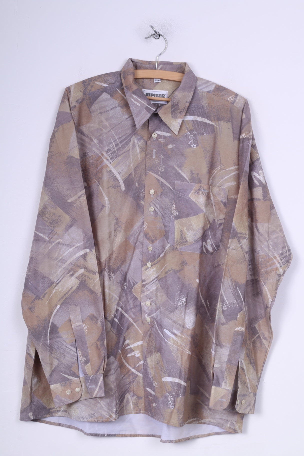 Jupiter Styled By Goldress Camicia casual da uomo 43 XL 163/5 stampa astratta manica lunga verde vintage 