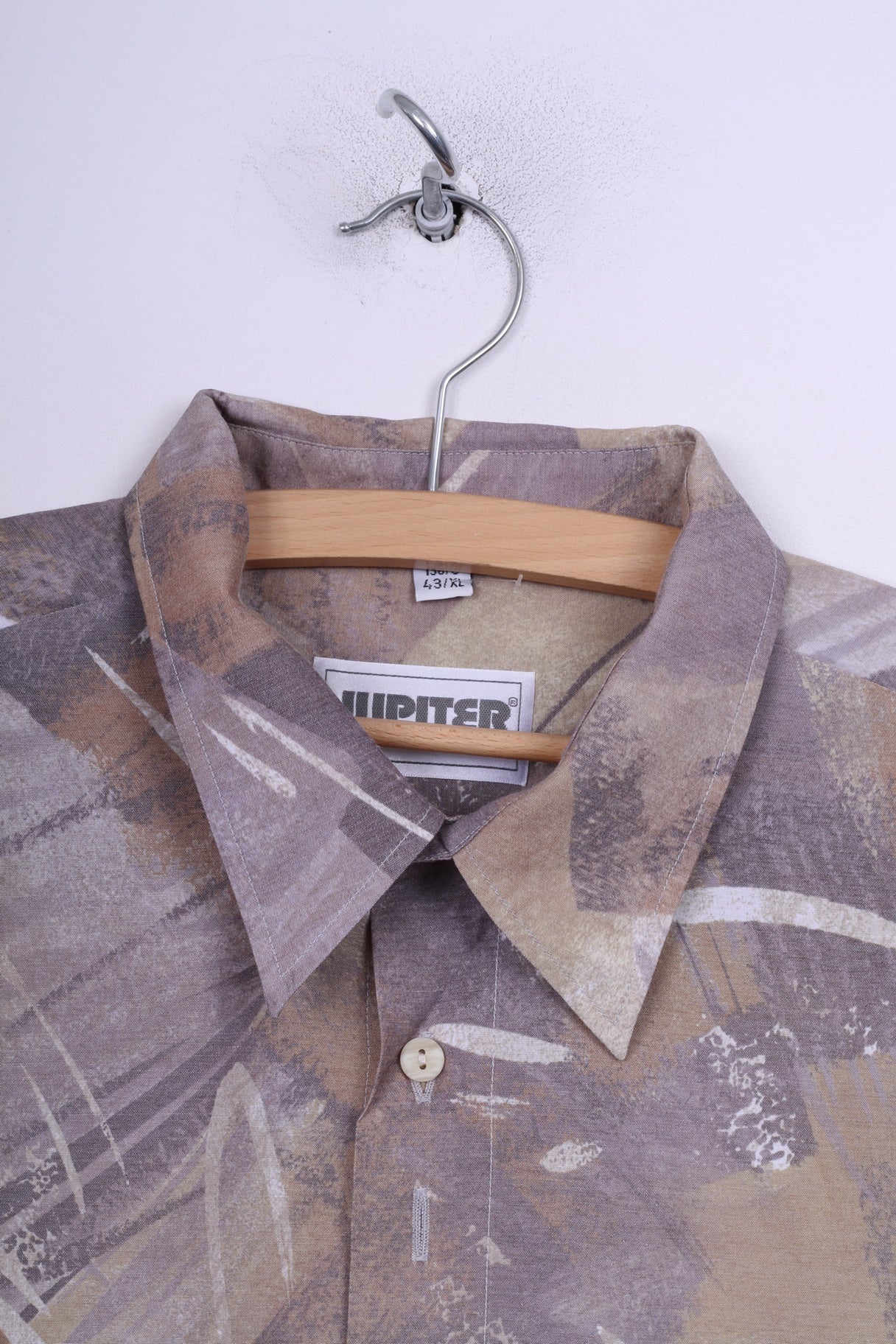 Jupiter Styled By Goldress Camicia casual da uomo 43 XL 163/5 stampa astratta manica lunga verde vintage 