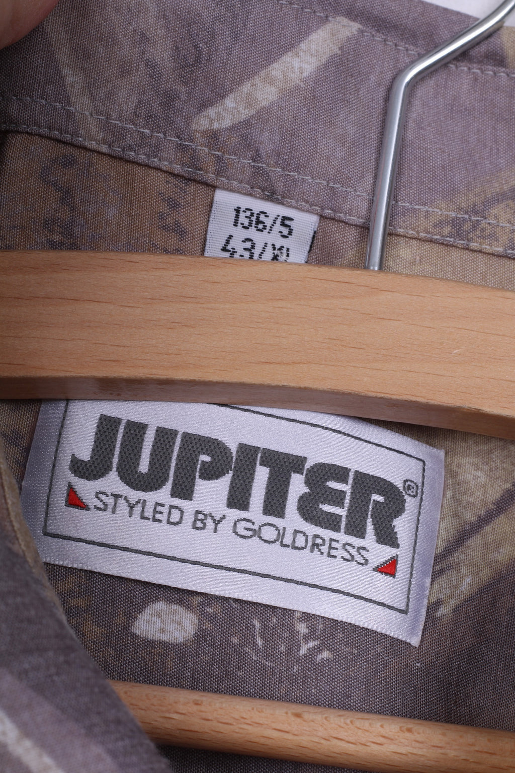 Jupiter Styled By Goldress Camicia casual da uomo 43 XL 163/5 stampa astratta manica lunga verde vintage 