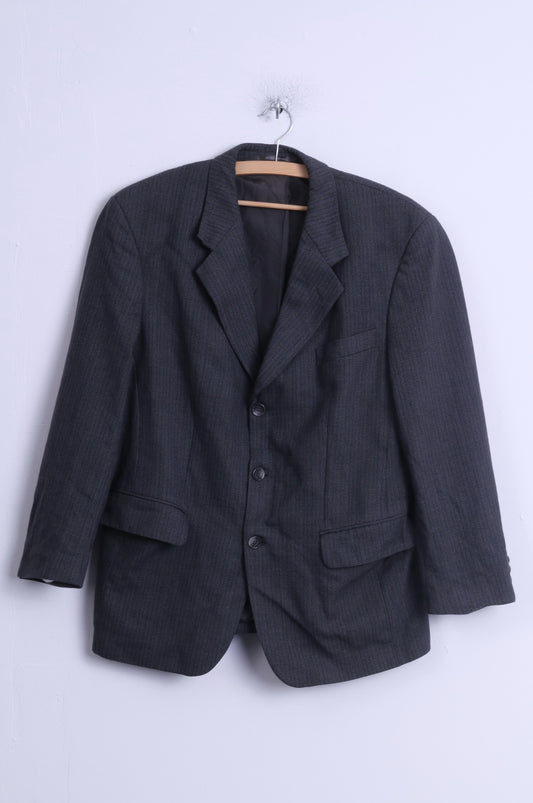 SAKO Mens 24 S Jacket Blue Grey Wool Striped Single Breasted Blazer