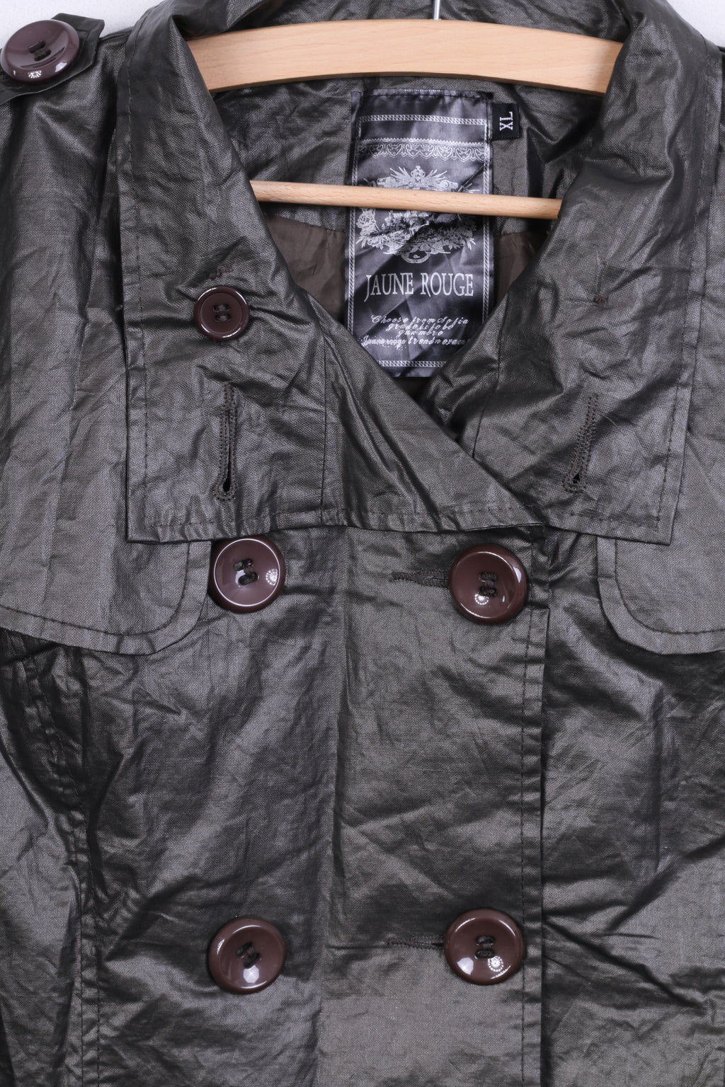 Giacca XL da donna Jaune Rouge in cotone cerato doppio petto verde scuro