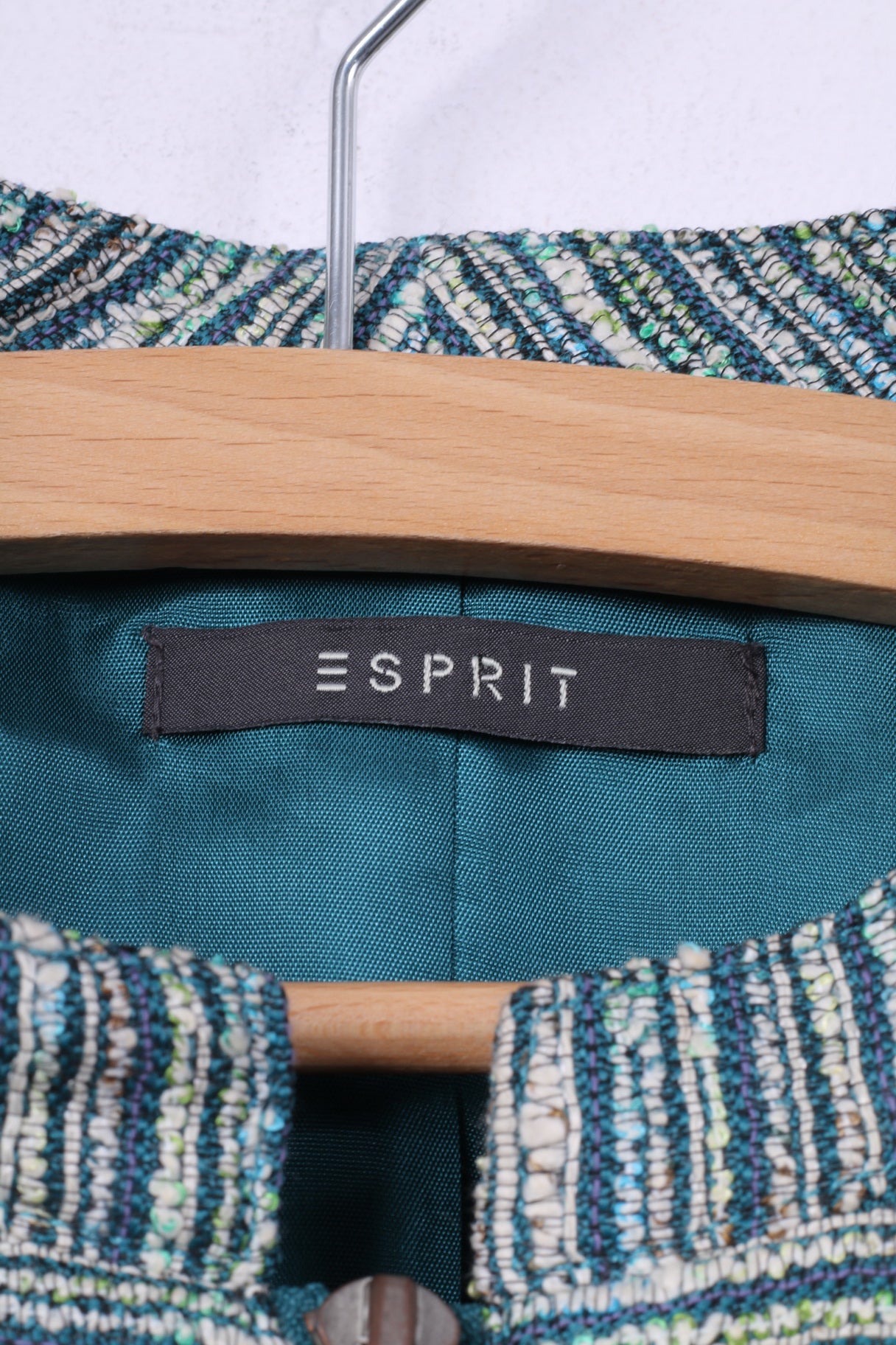 Esprit Donna 18 44 Blazer Verde a righe con colletto rialzato