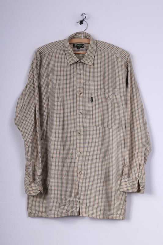 Champion Mens M Casual Shirt Beige Check Long Sleeve Cotton Outdoor