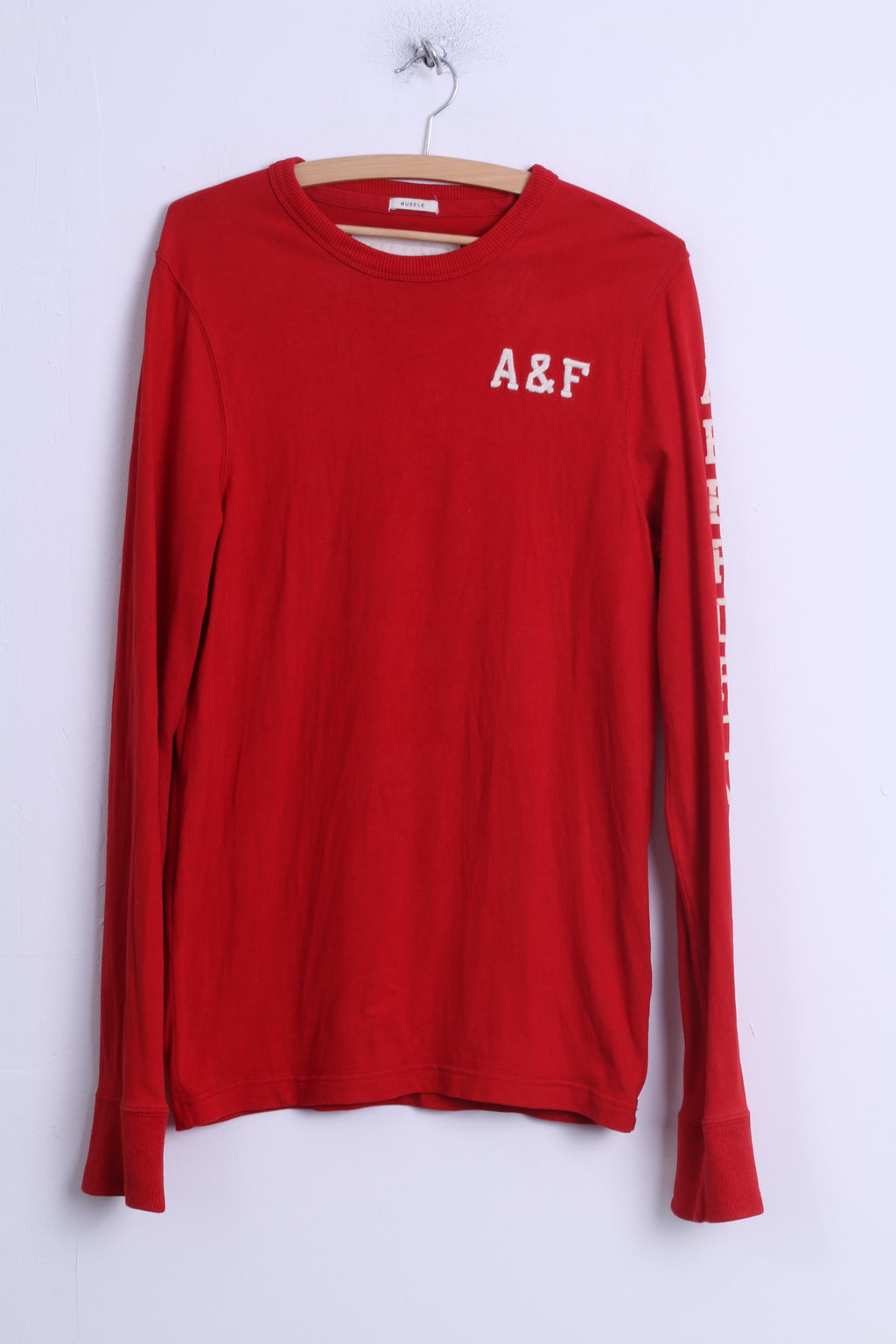 Abercrombie &amp; Fitch Chemise à manches longues M (S) pour homme Rouge Coton Col rond A&amp;F