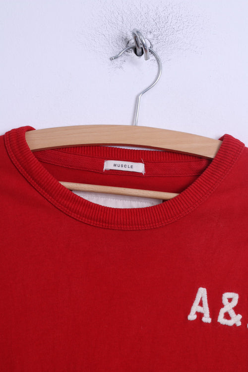 Abercrombie & Fitch Mens M (S) Long Sleeved Shirt Red Cotton Crew Neck A&F