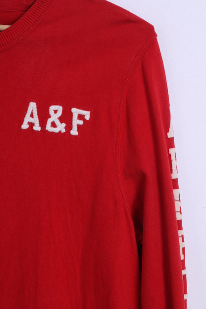 Abercrombie &amp; Fitch Uomo M (S) Camicia a maniche lunghe Girocollo in cotone rosso A&amp;F
