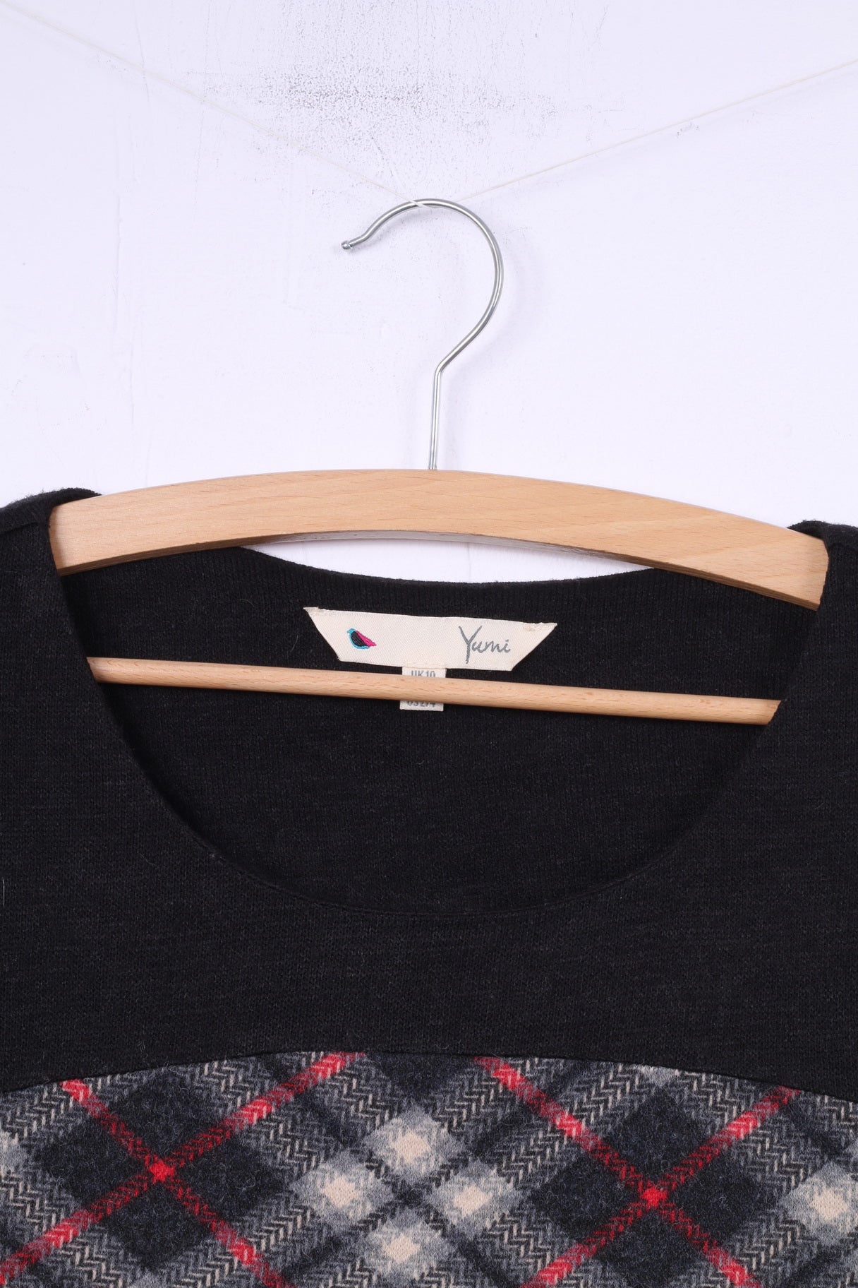 Yumi Womens 38 10 M Midi Dress Long Sleeve Check Black