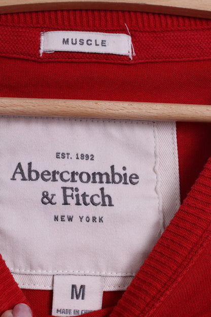 Abercrombie & Fitch Mens M (S) Long Sleeved Shirt Red Cotton Crew Neck A&F