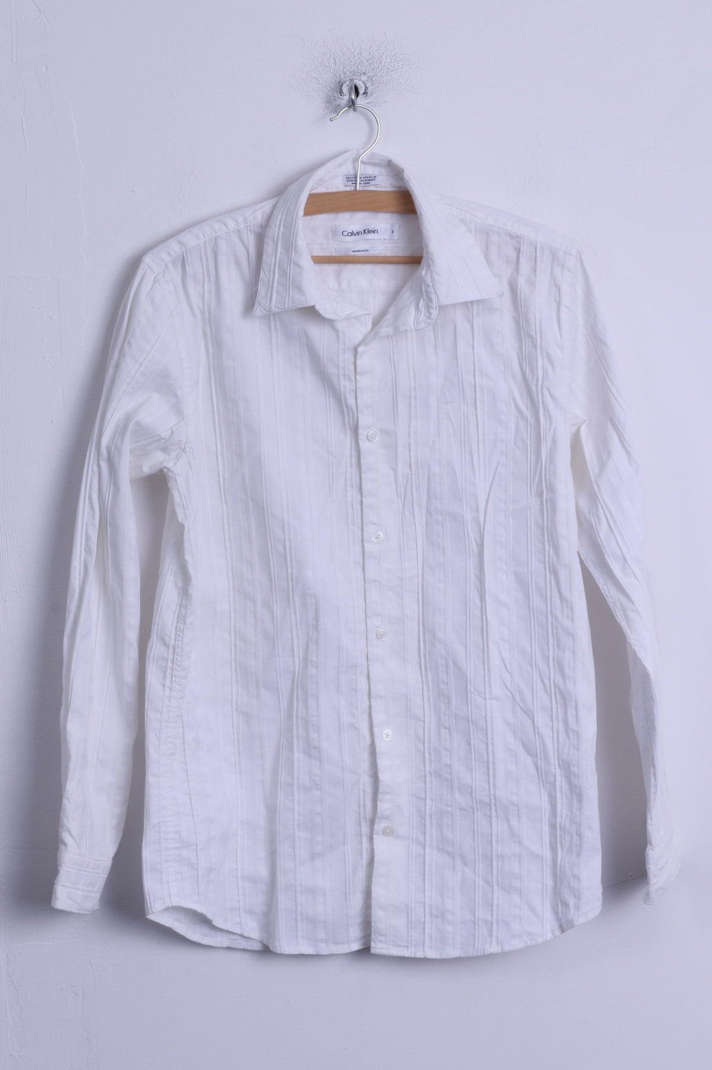 Calvin Klein Mens S Casual Shirt White Modern Fit Cotton Long Sleeve Striped