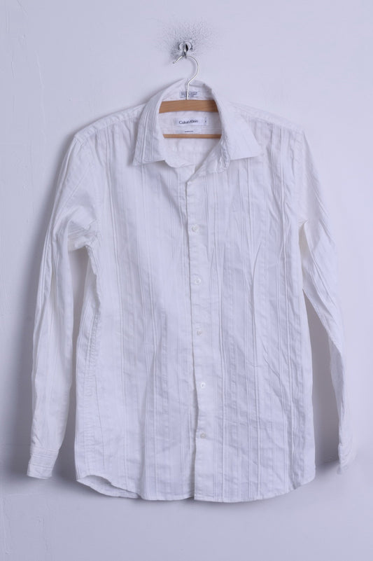 Camicia casual da uomo Calvin Klein S bianca vestibilità moderna in cotone a maniche lunghe a righe