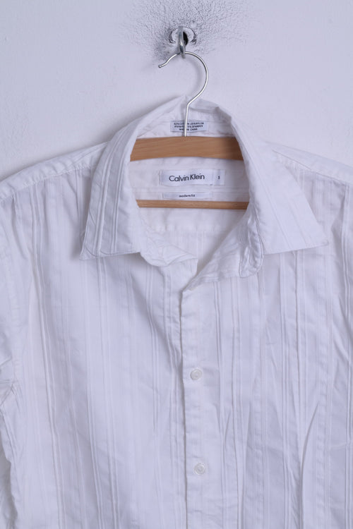Calvin Klein Chemise décontractée pour homme Blanc Coupe moderne Coton à manches longues rayé