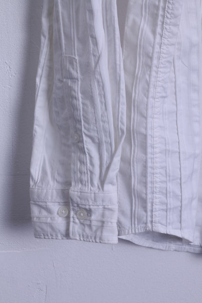 Calvin Klein Mens S Casual Shirt White Modern Fit Cotton Long Sleeve Striped