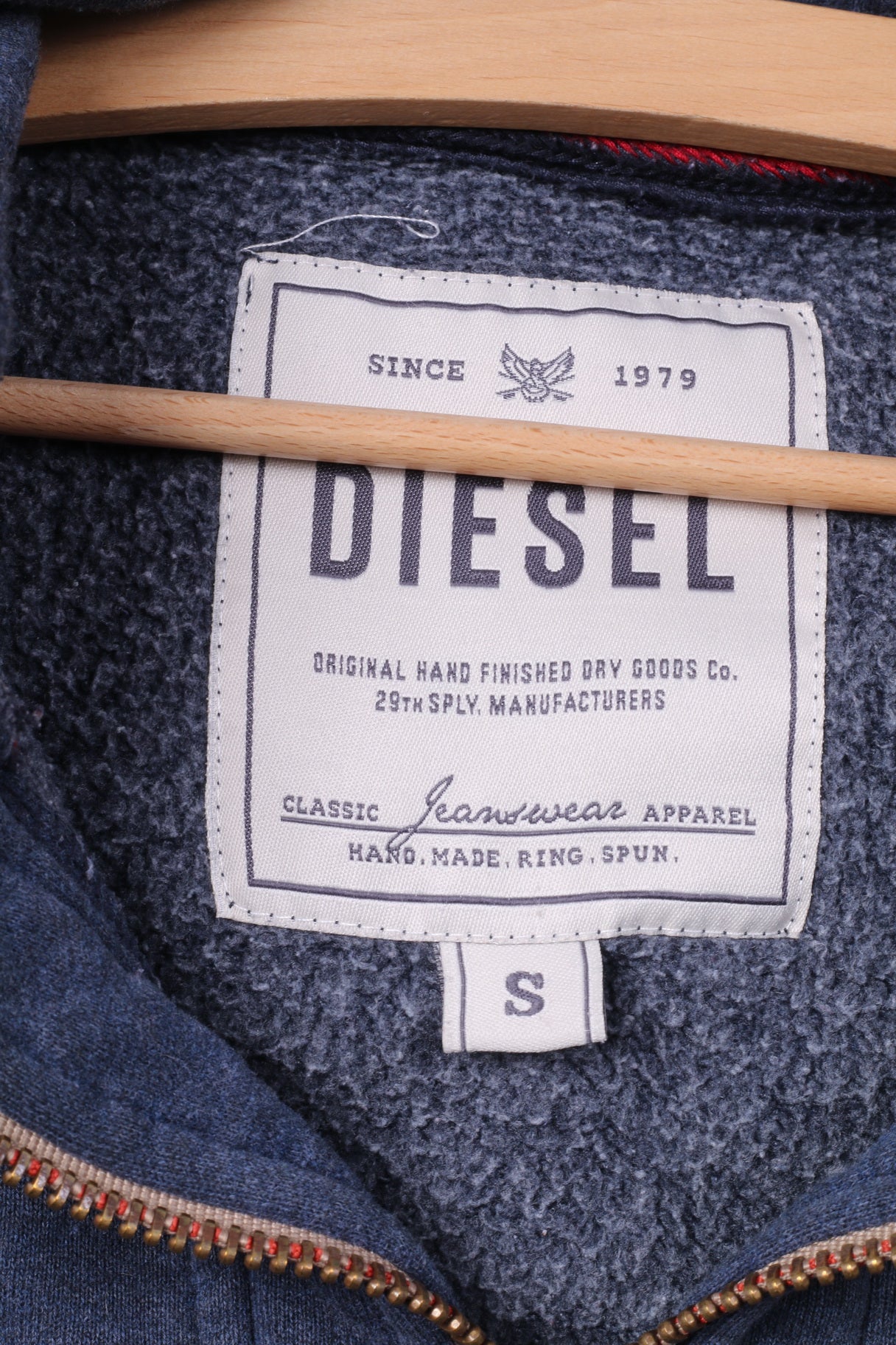 Diesel Mens S Sweatshirt Hooded Blue Sportswear Top Zip Neck