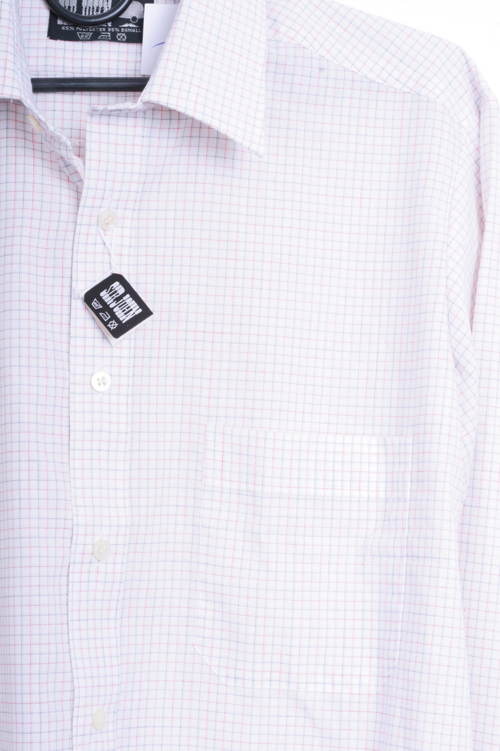 Sir John Mens 38 M Casual Shirt Check White - RetrospectClothes