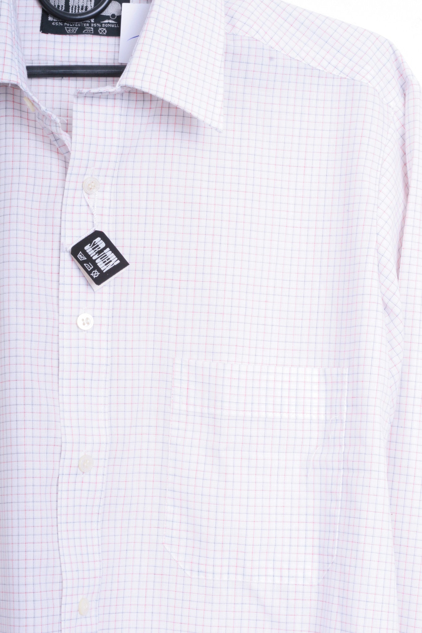 Sir John Mens 38 M Casual Shirt Check White - RetrospectClothes