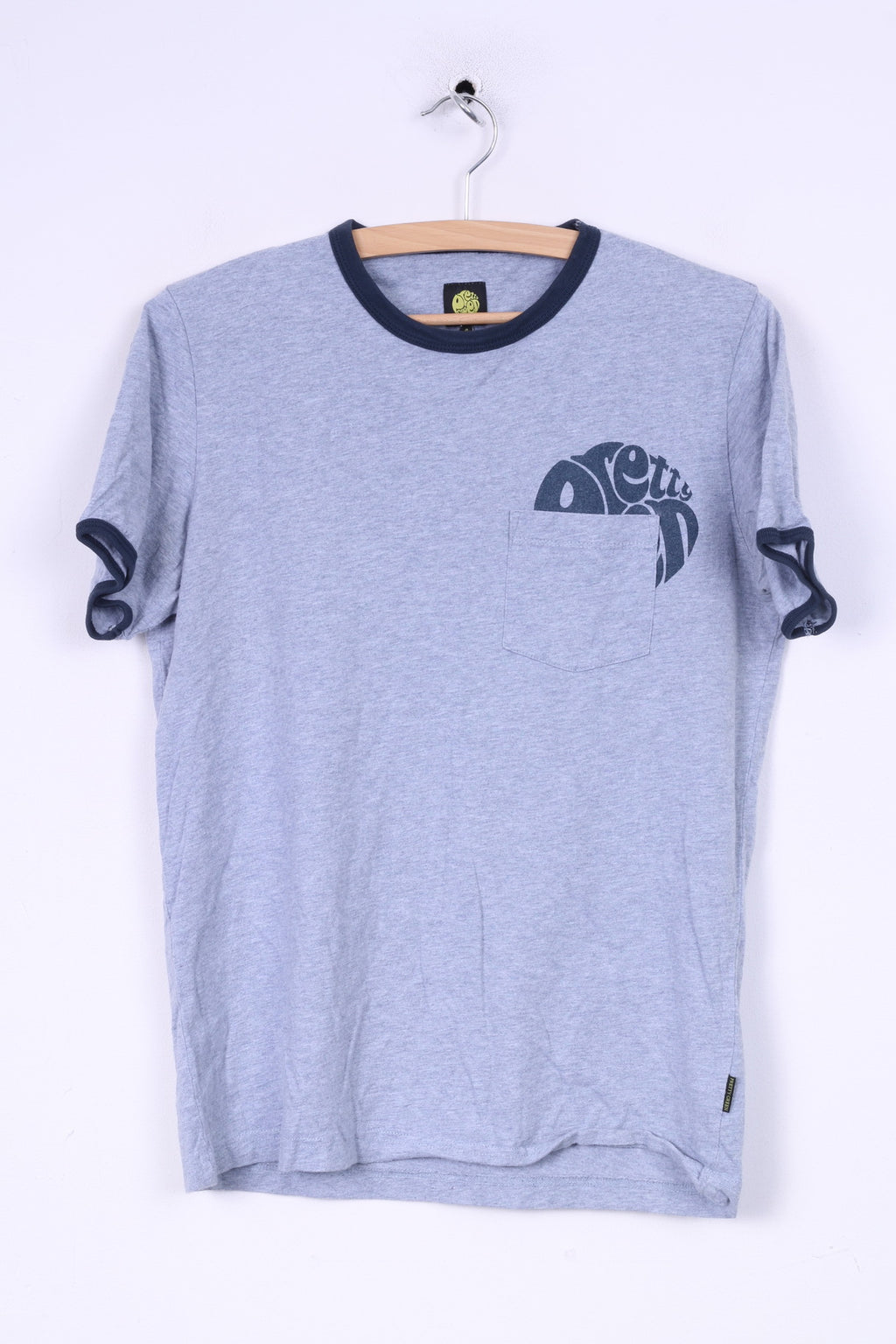 T-shirt da uomo Pretty Green S, girocollo, tasca estiva, in cotone grigio 