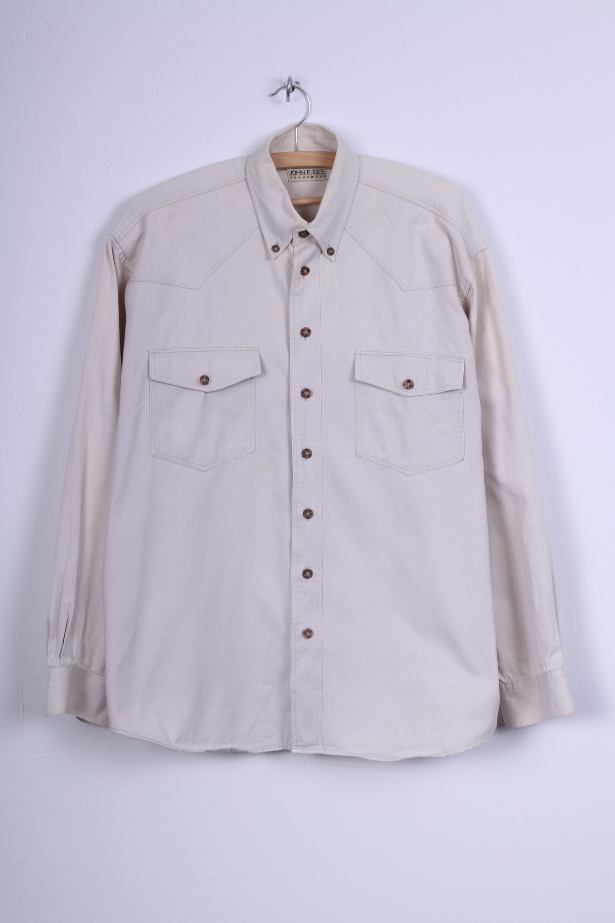 John F.Gee Jeanswear Mens 41/42 XL Casual Shirt Jeans Beige Detailed Buttons