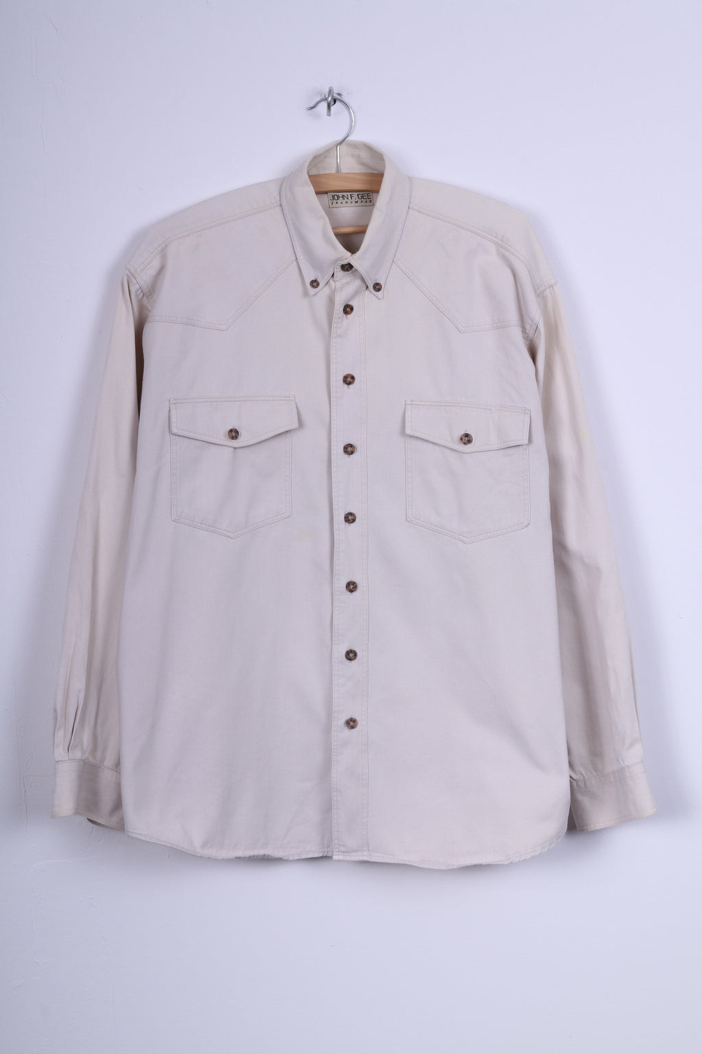 John F.Gee Jeanswear Camicia casual da uomo 41/42 XL Jeans Bottoni dettagliati beige