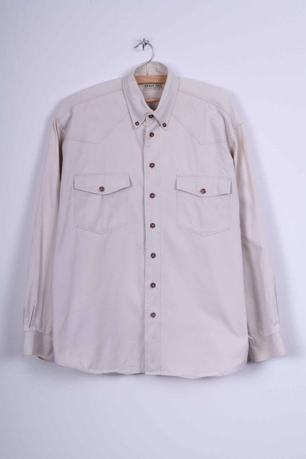 John F.Gee Jeanswear Camicia casual da uomo 41/42 XL Jeans Bottoni dettagliati beige