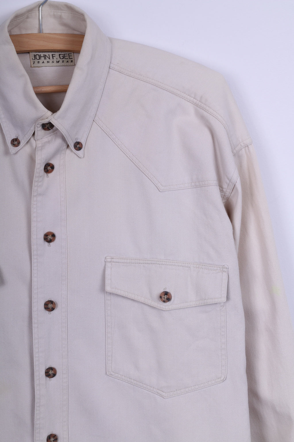 John F.Gee Jeanswear Camicia casual da uomo 41/42 XL Jeans Bottoni dettagliati beige