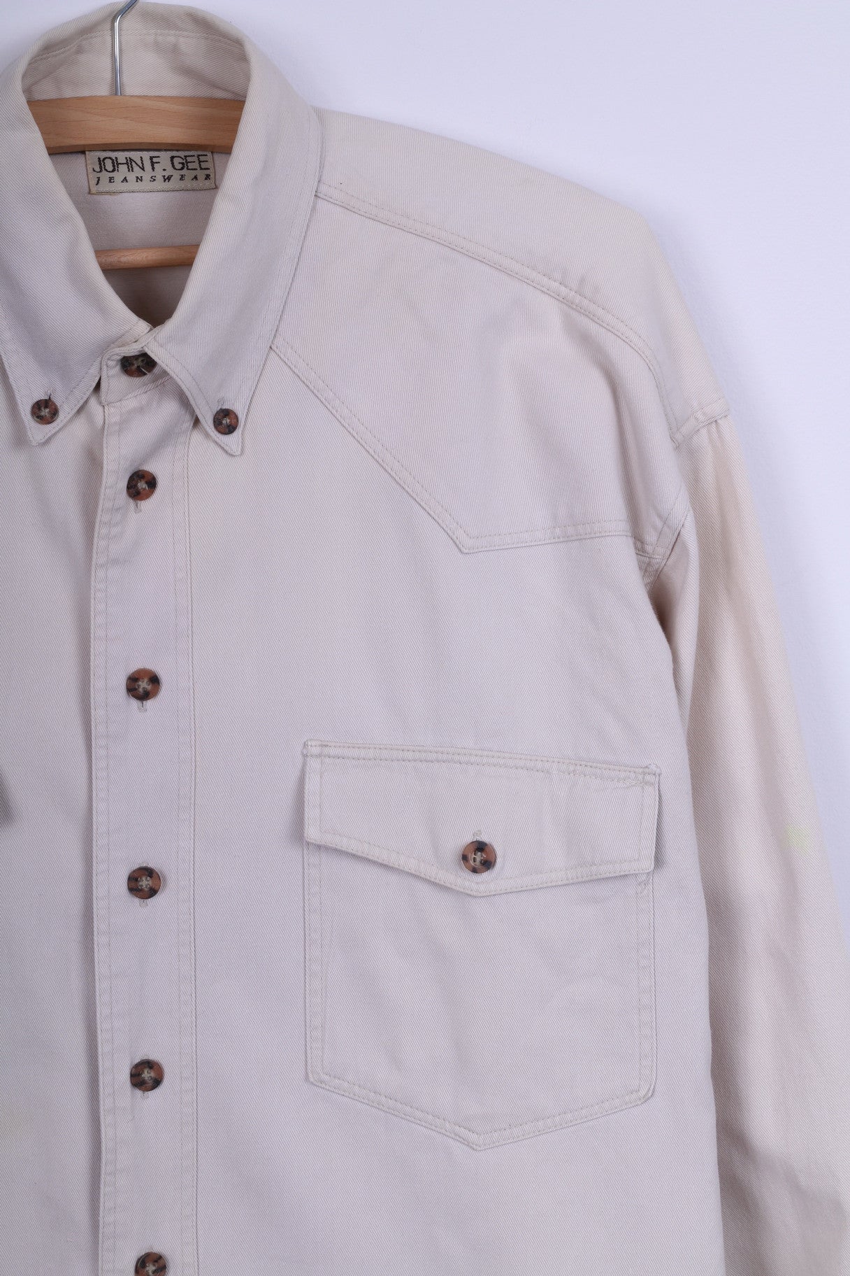 John F.Gee Jeanswear Camicia casual da uomo 41/42 XL Jeans Bottoni dettagliati beige