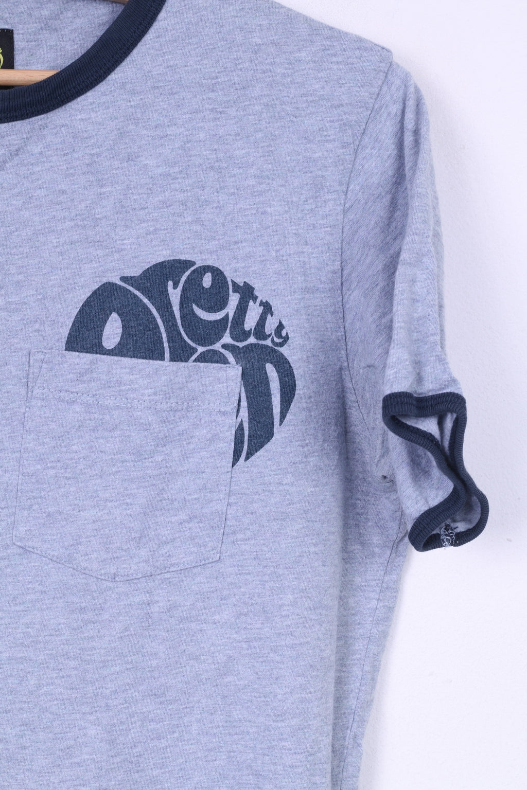 T-shirt da uomo Pretty Green S, girocollo, tasca estiva, in cotone grigio 