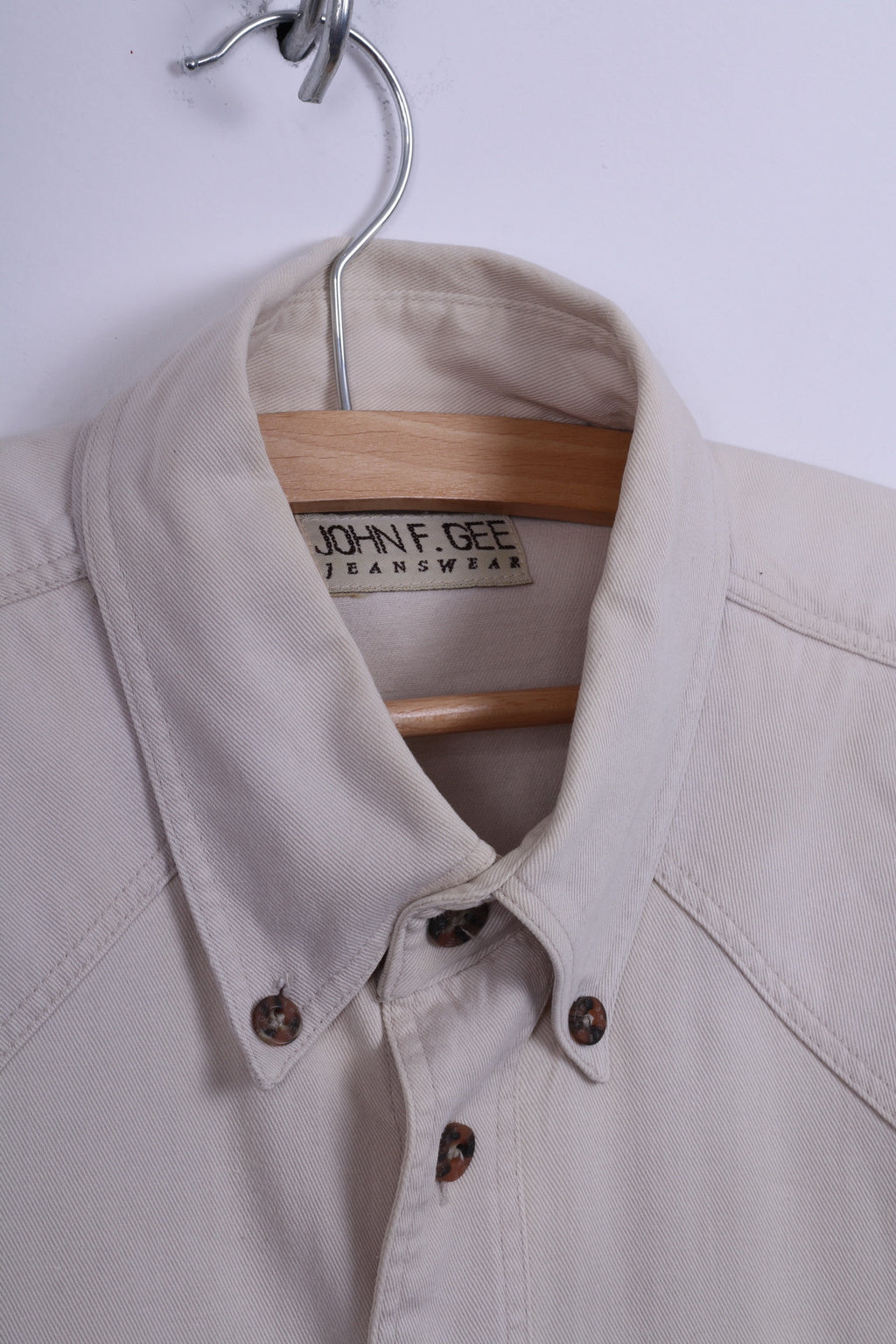John F.Gee Jeanswear Camicia casual da uomo 41/42 XL Jeans Bottoni dettagliati beige