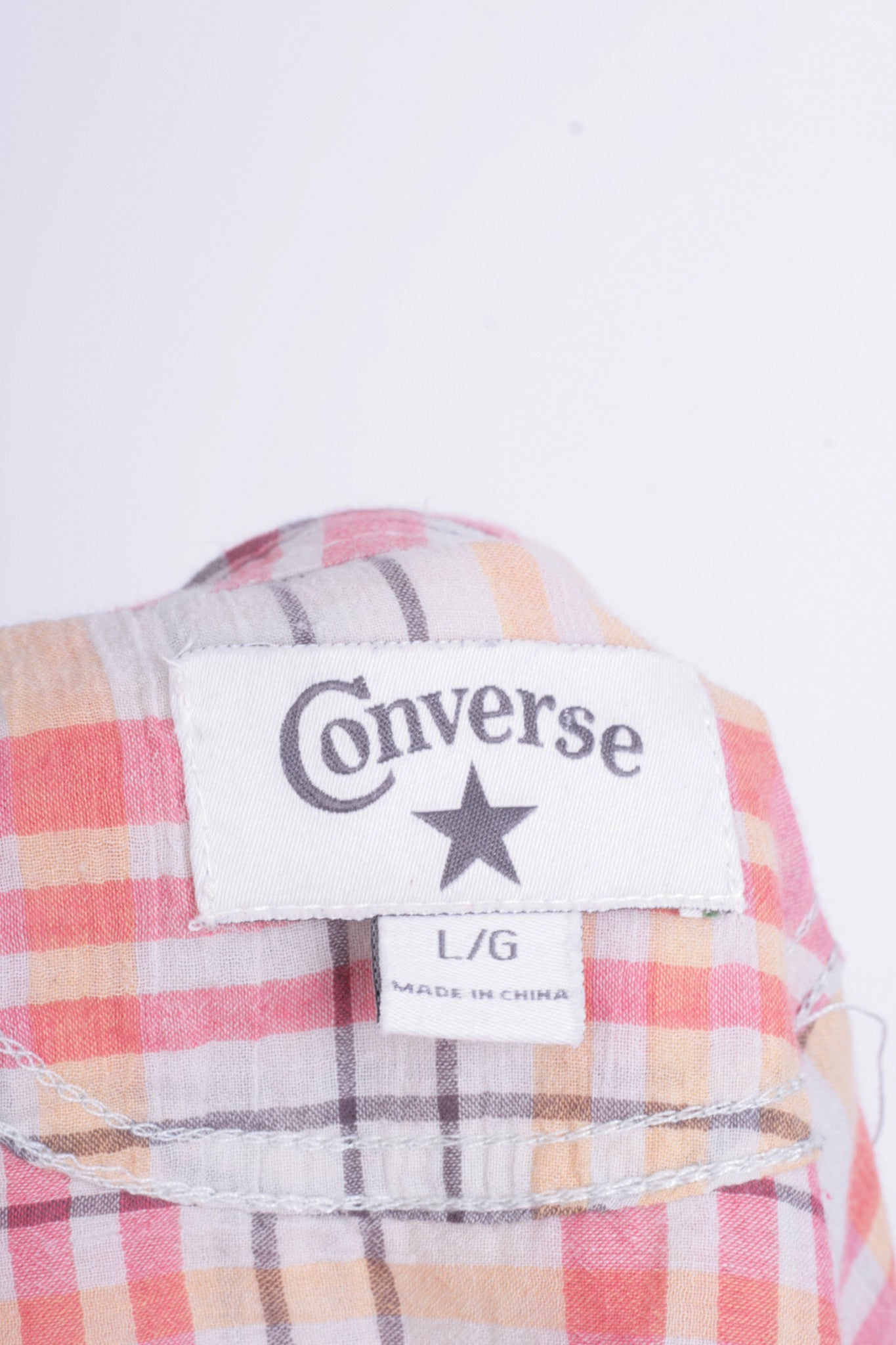 Converse Womens L Casual Shirt Check Beige Pink Cotton Long Sleeve - RetrospectClothes