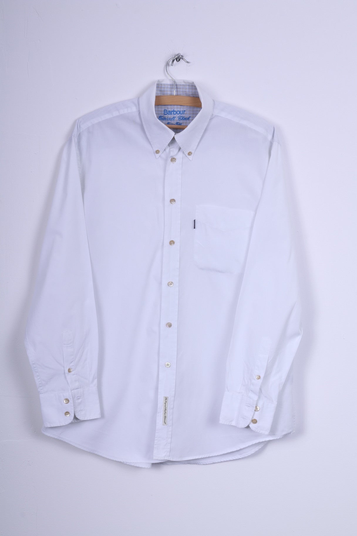 Barbour Mens 41/42 L Casual Shirt White Two Fold Cotton Long Sleeve