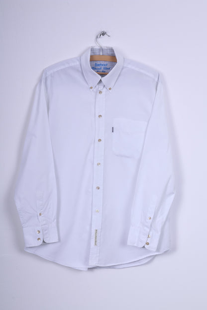 Barbour Mens 41/42 L Chemise décontractée Blanc Deux plis en coton à manches longues