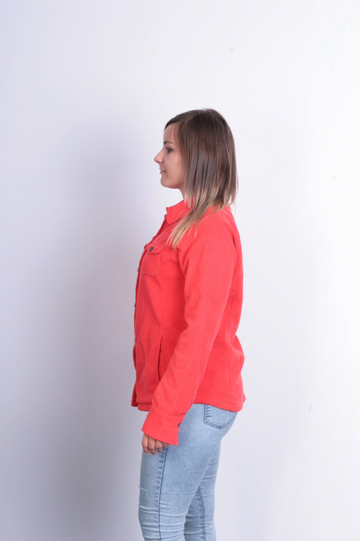 Lands'End Womens M Fleece Jacket Orange Buttons Down - RetrospectClothes