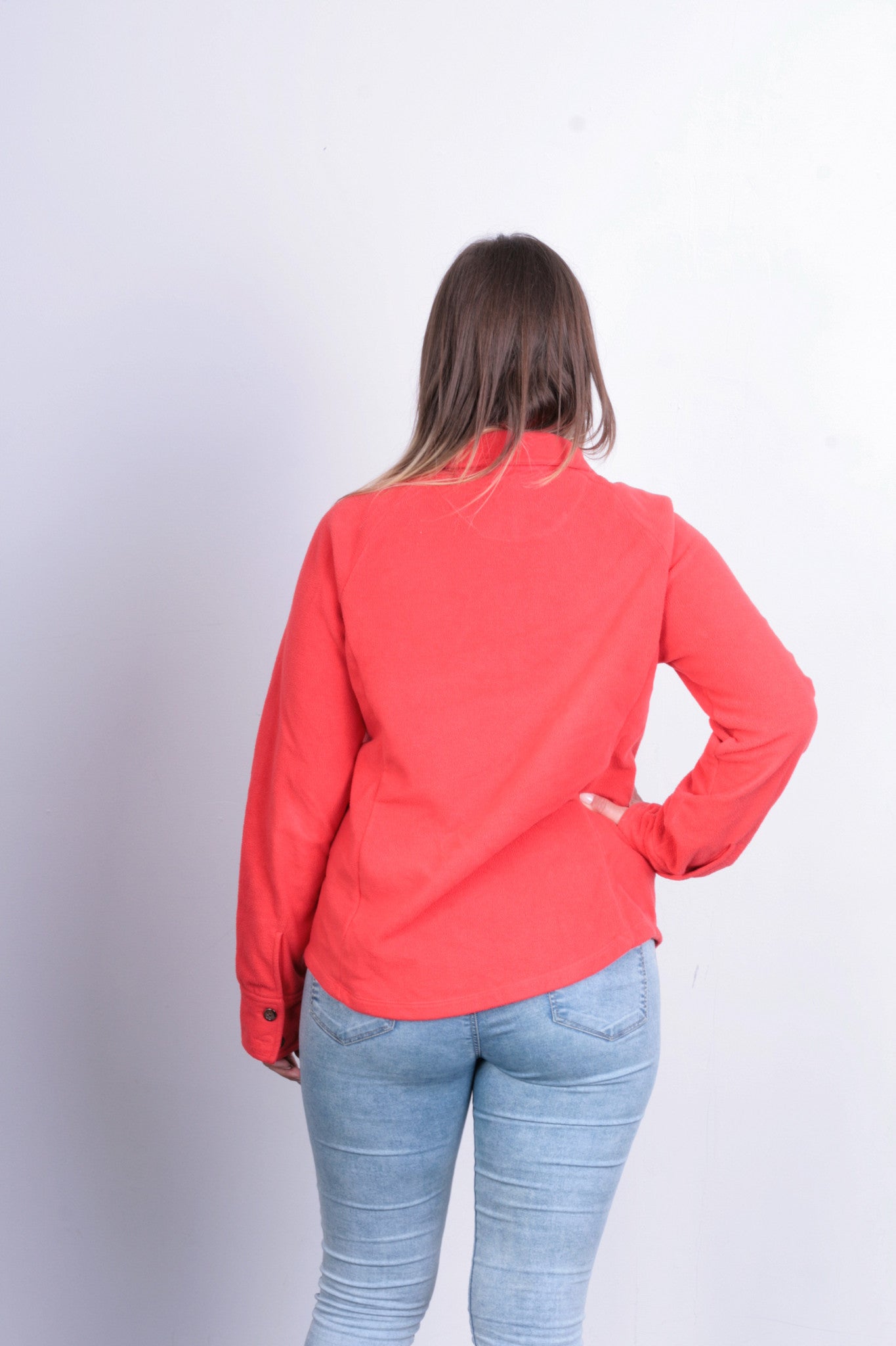 Lands'End Womens M Fleece Jacket Orange Buttons Down - RetrospectClothes