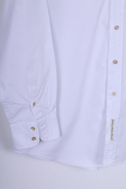 Barbour Mens 41/42 L Chemise décontractée Blanc Deux plis en coton à manches longues