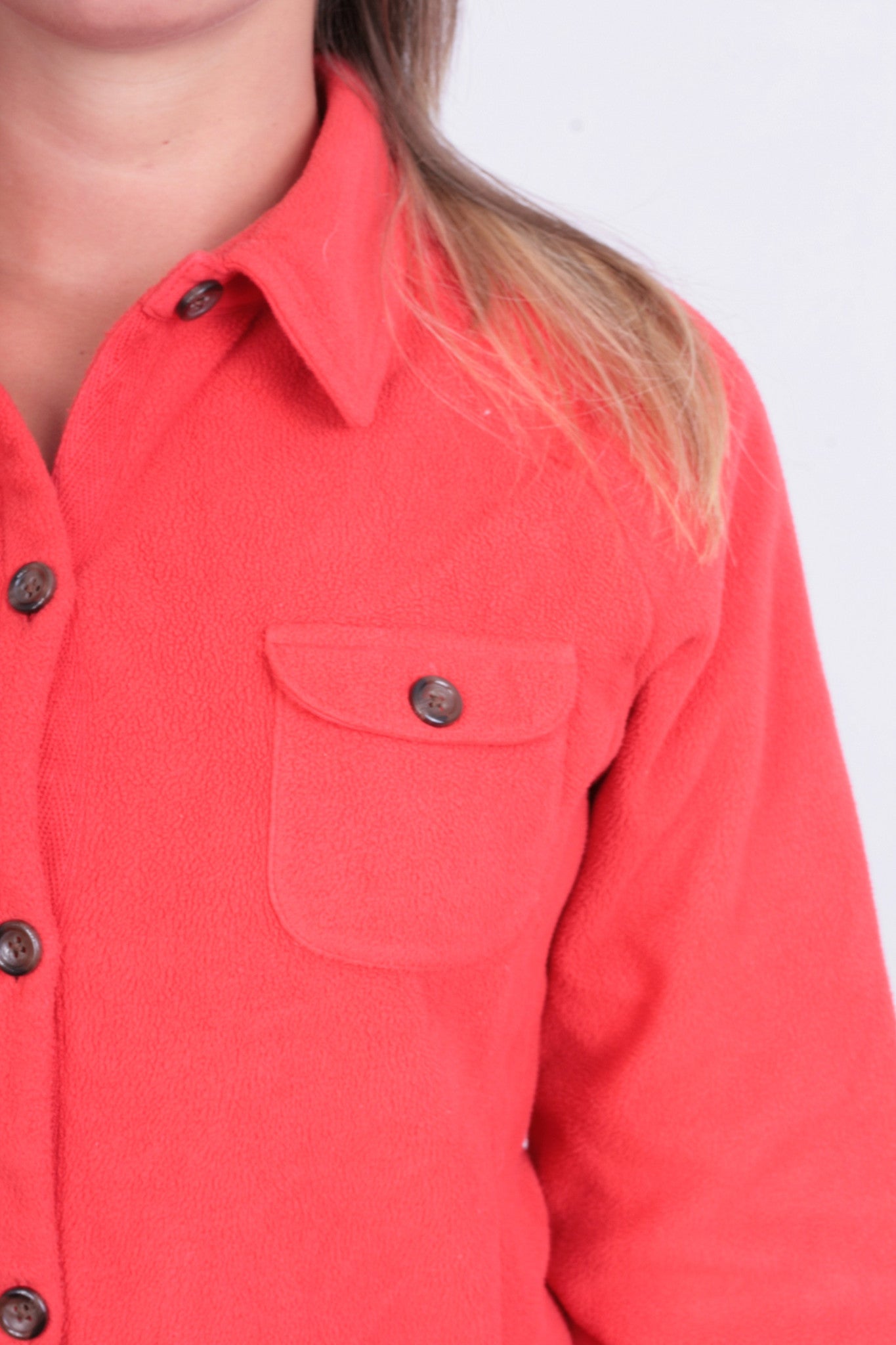 Lands'End Womens M Fleece Jacket Orange Buttons Down - RetrospectClothes