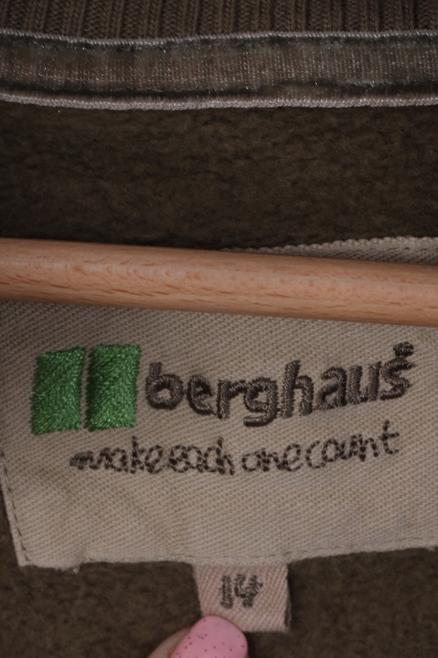 Berghaus Womens 14 M Sweatshirt Green Cotton Zippered Sportswear
