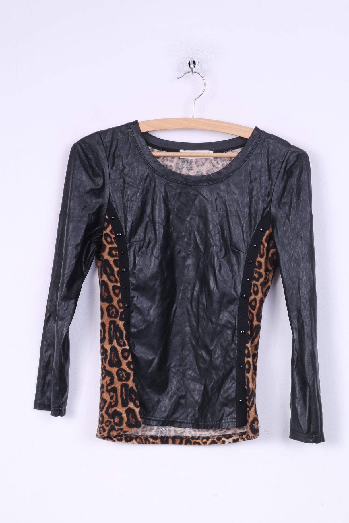 Giorgia Chemise S Femme Noir Animal Léopard Imprimé Simili Cuir Fête 
