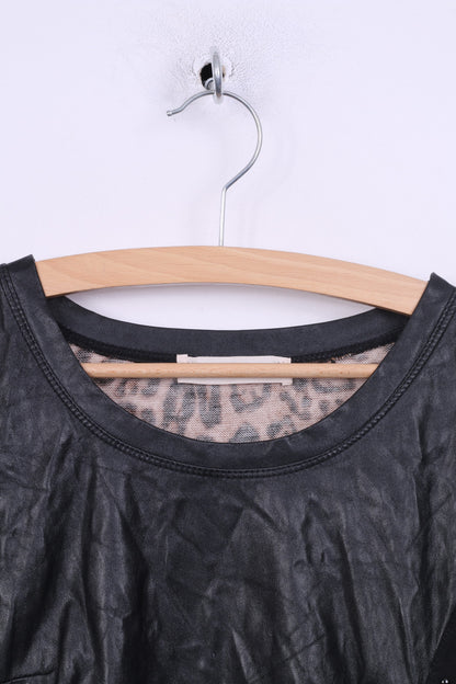 Giorgia Womens S Shirt Black Animal Leopard Print Imitation Leather Party