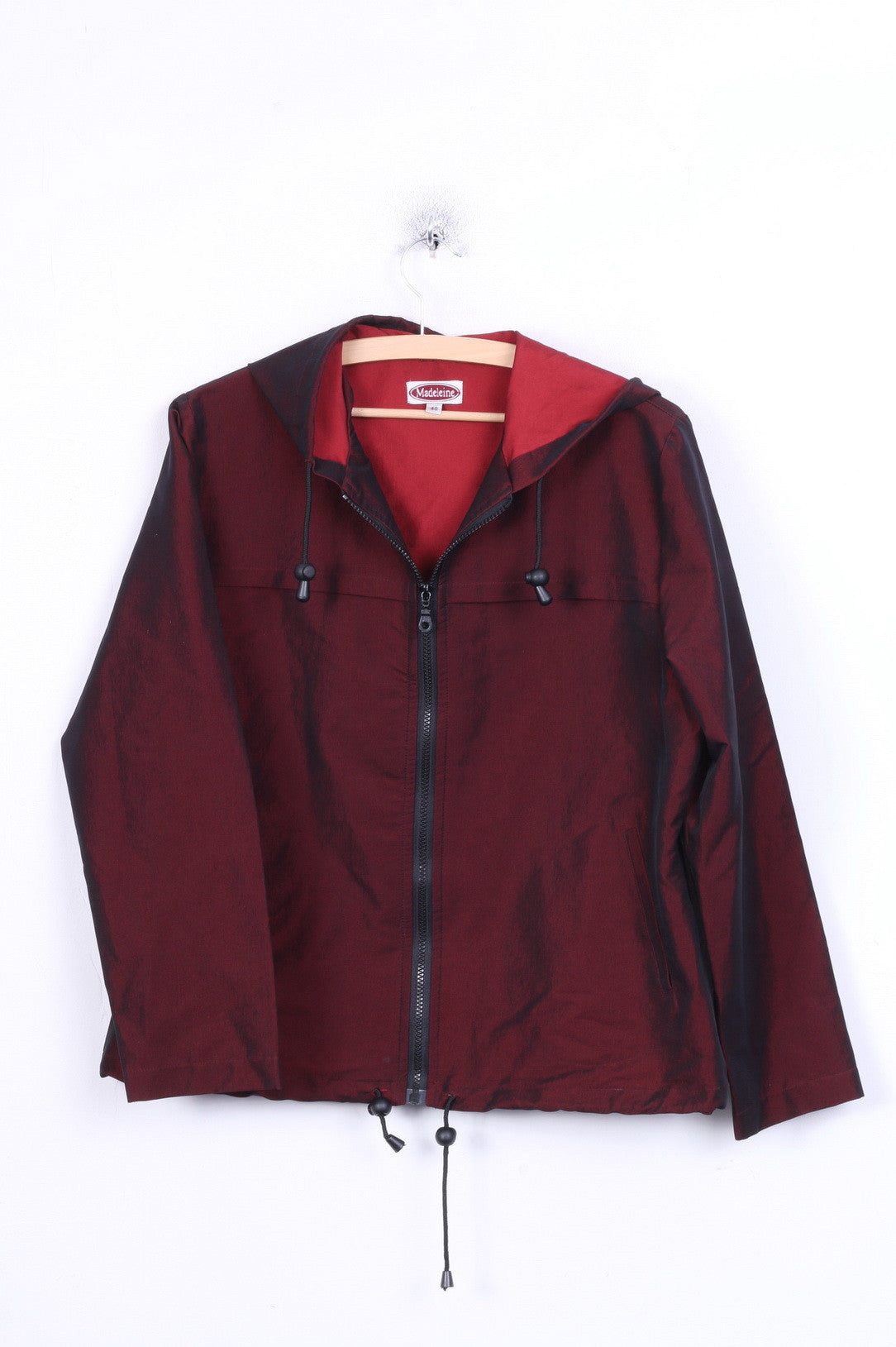 Madeleine Womens 40 L Blazer Jacket Shiny Red Hood Vintage - RetrospectClothes