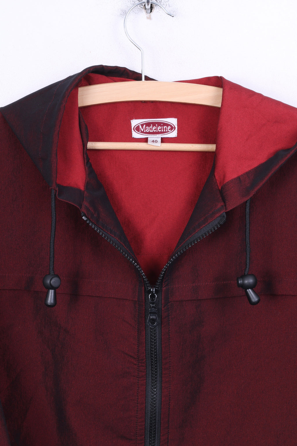 Madeleine Womens 40 L Blazer Jacket Shiny Red Hood Vintage - RetrospectClothes