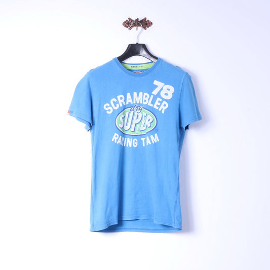 Superdry T-Shirt M Homme Bleu Coton Graphic Scrambler Racing Team Top