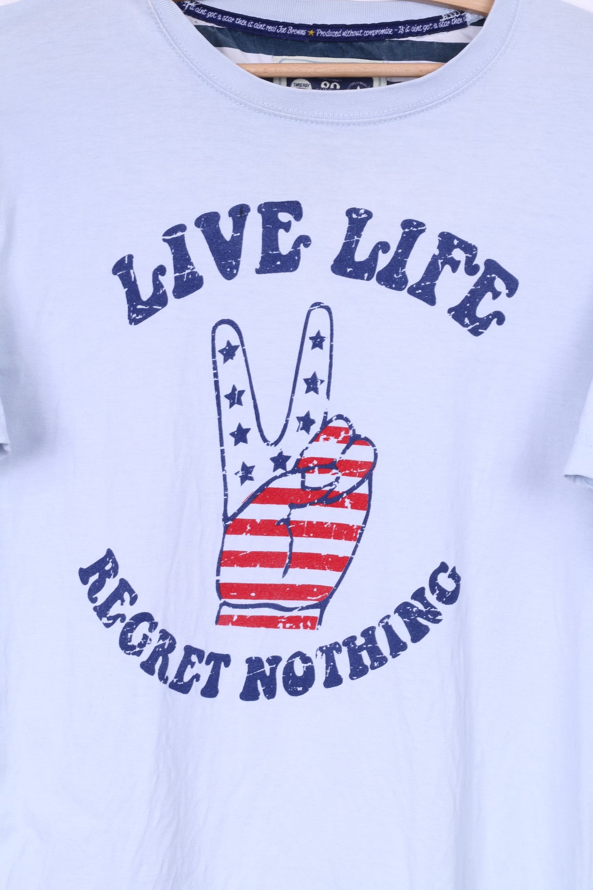 Joe Browns Dynamic Tees Mens M T-Shirt Crew Neck Graphic Blue Live Life Regret Nothing