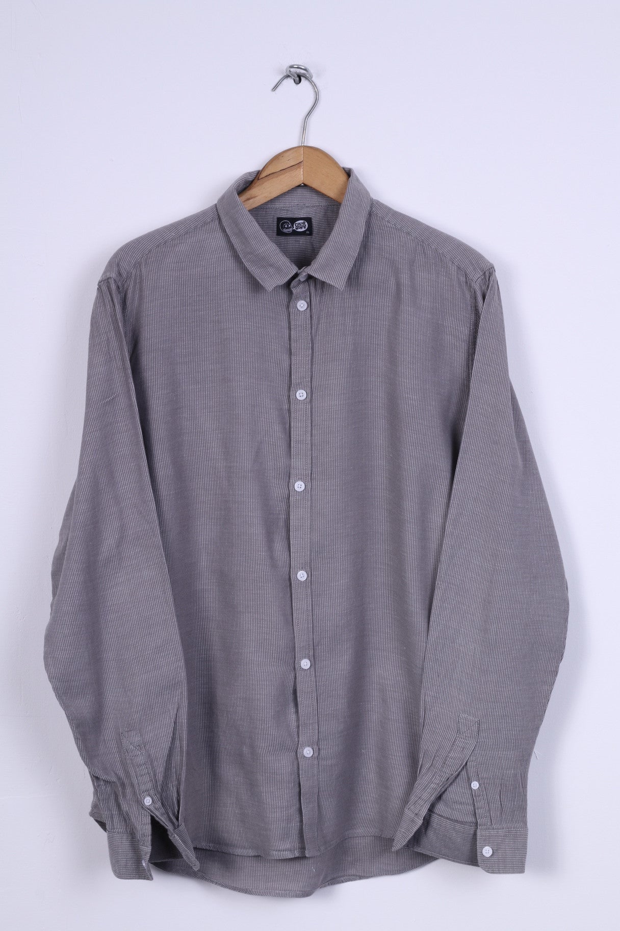 Cheap Monday Mens XL (L) Casual Shirt Cotton Grey Striped Detailed Buttons Long Sleeve
