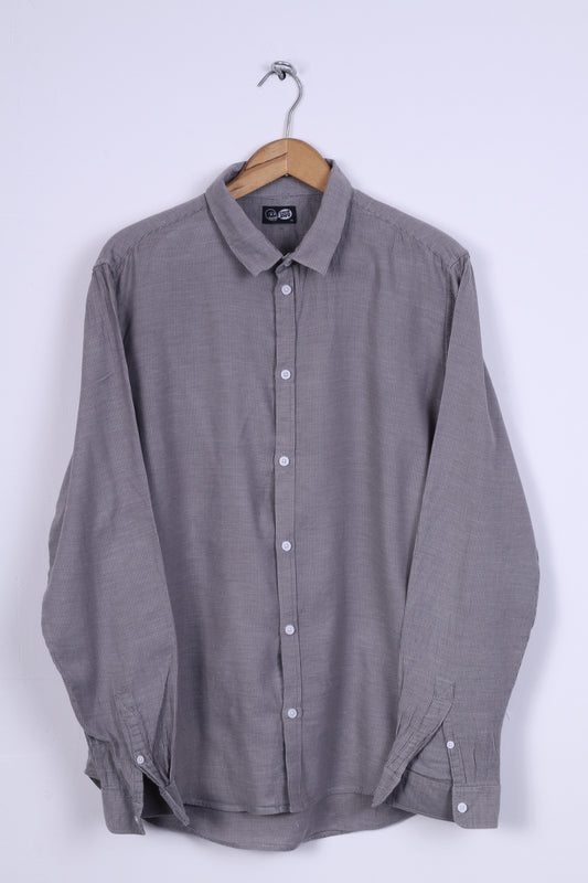 Cheap Monday Chemise décontractée pour homme XL (L) en coton gris rayé avec boutons détaillés à manches longues