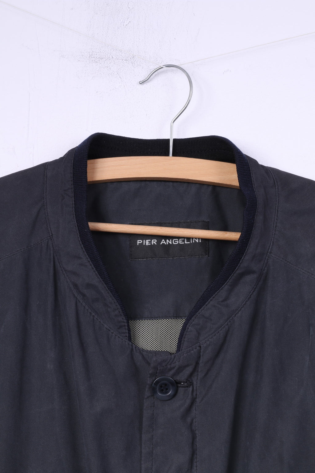 Pier Angelin Mens 44 54 XL Bomber Jacket Lightweight Navy Buttoned Top