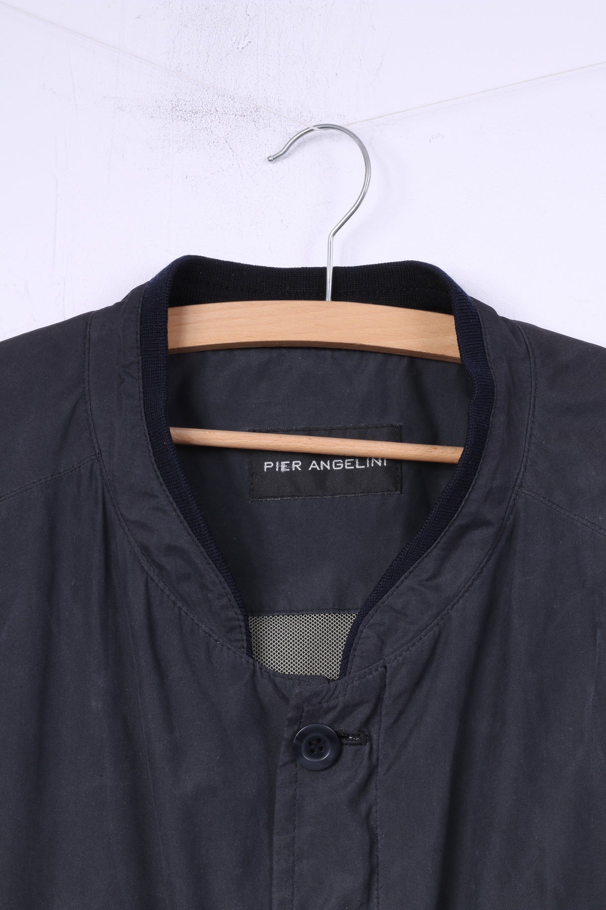 Pier Angelin Mens 44 54 XL Bomber Jacket Lightweight Navy Buttoned Top