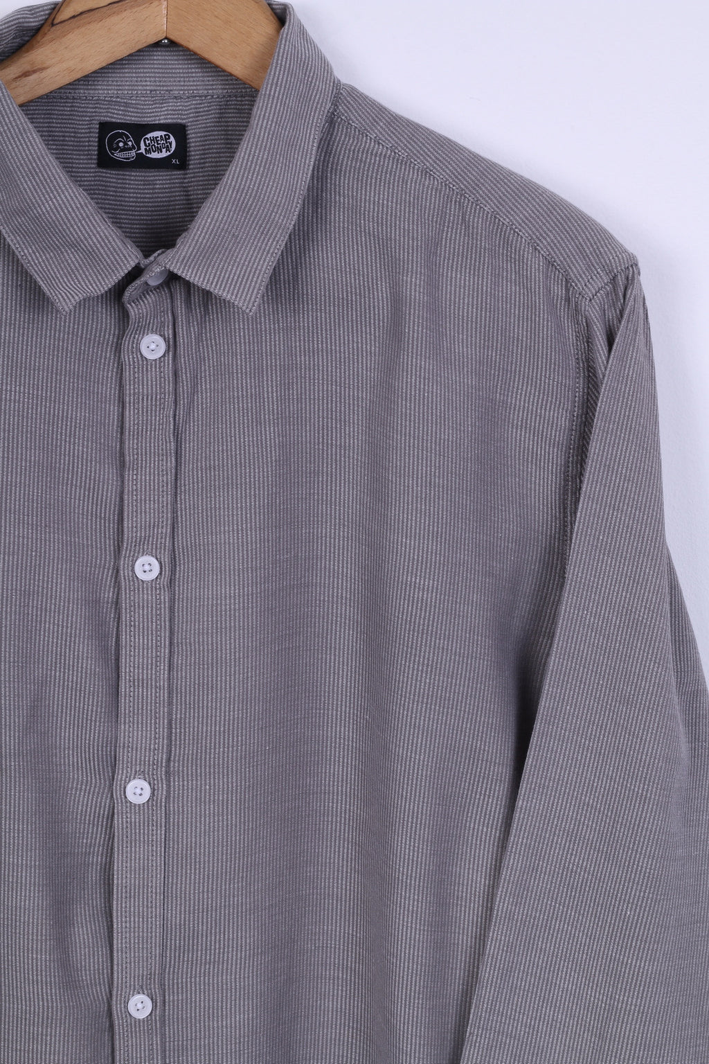 Cheap Monday Mens XL (L) Casual Shirt Cotton Grey Striped Detailed Buttons Long Sleeve
